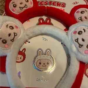 Labubu Plush Animal Ears Headband - Red and White